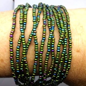 Handmade beaded bracelet green dominant "peacock" color pallet